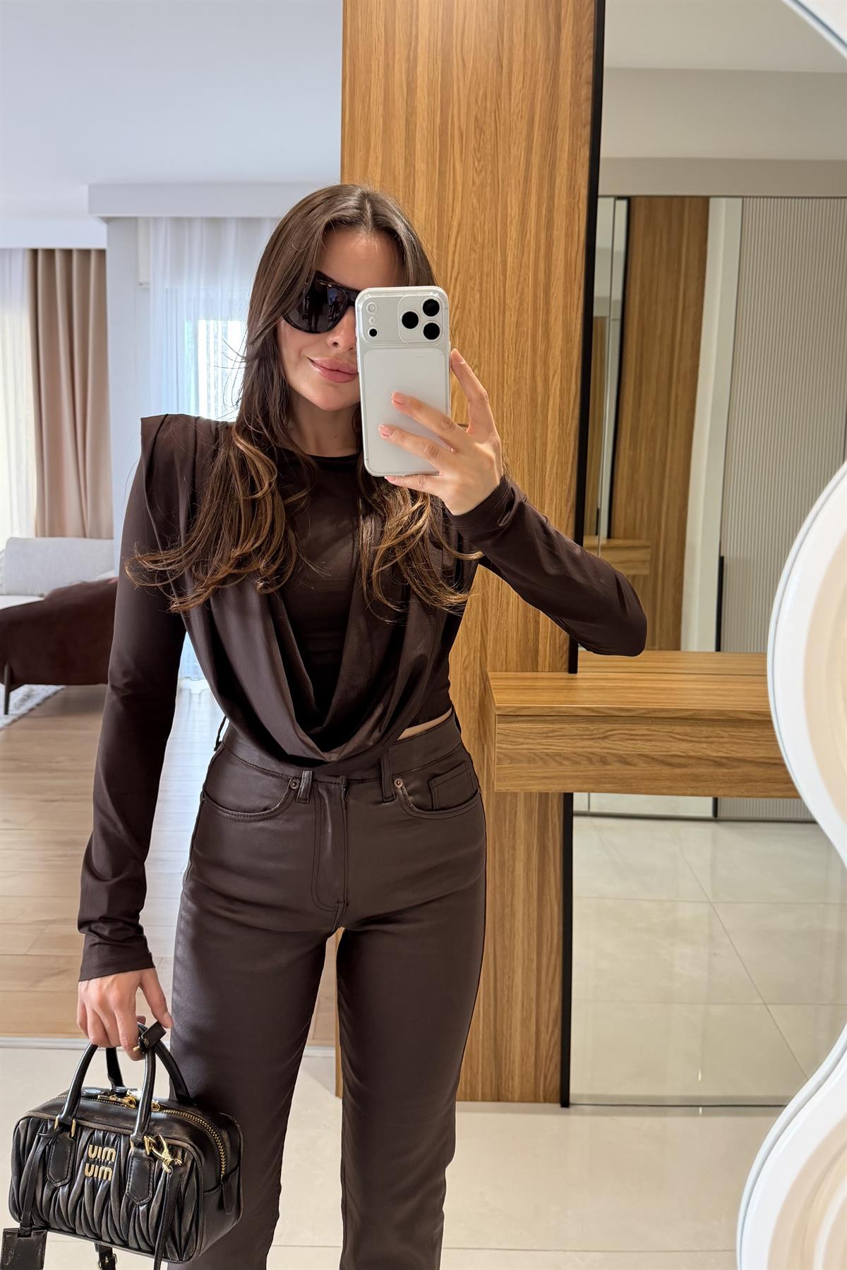 Franke Kahve Vatkalı Dökümlü Bluz