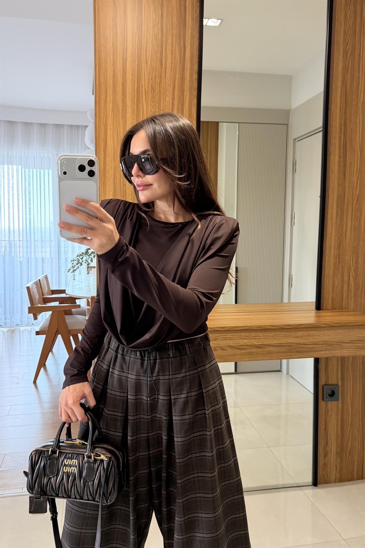 Franke Kahve Vatkalı Dökümlü Bluz