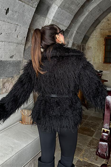 Franziska Kabarık Tüylü Siyah Kürk