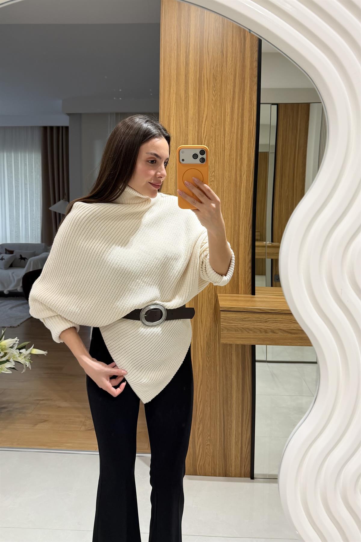 Rubia Krem Kemerli Balıkçı Kazak