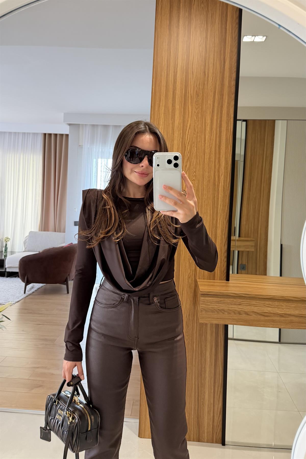 Fredy Kahve Mum Kaplama Mom Pantolon 