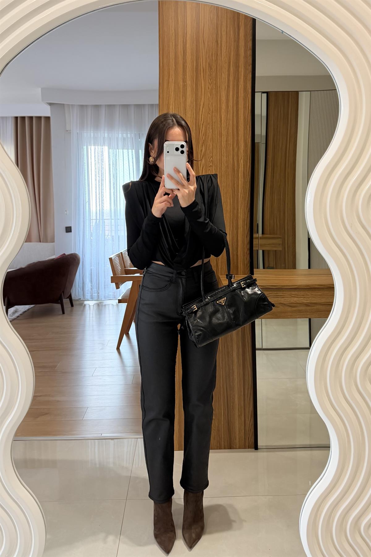 Fredy Siyah Mum Kaplama Mom Pantolon 