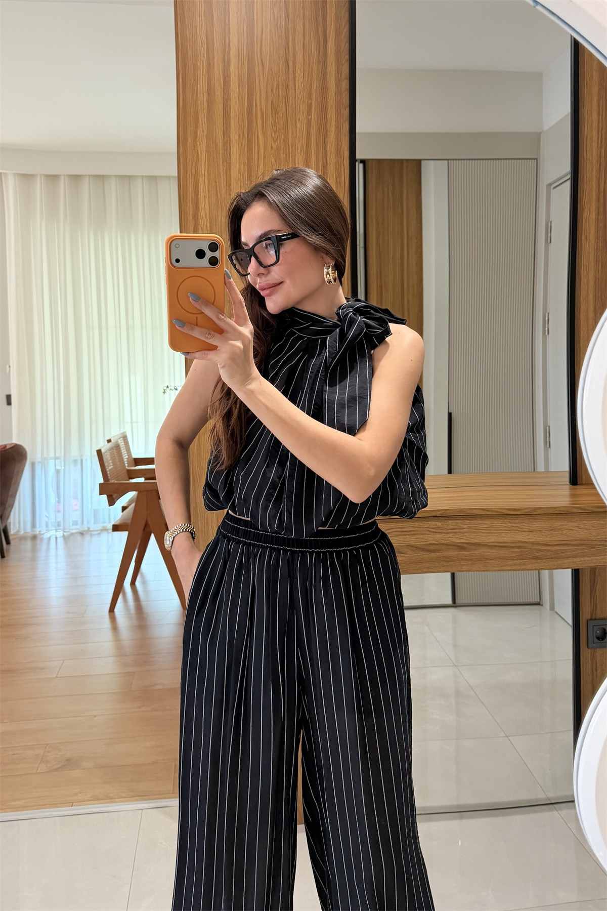 Frega Siyah Çizgili Bluz