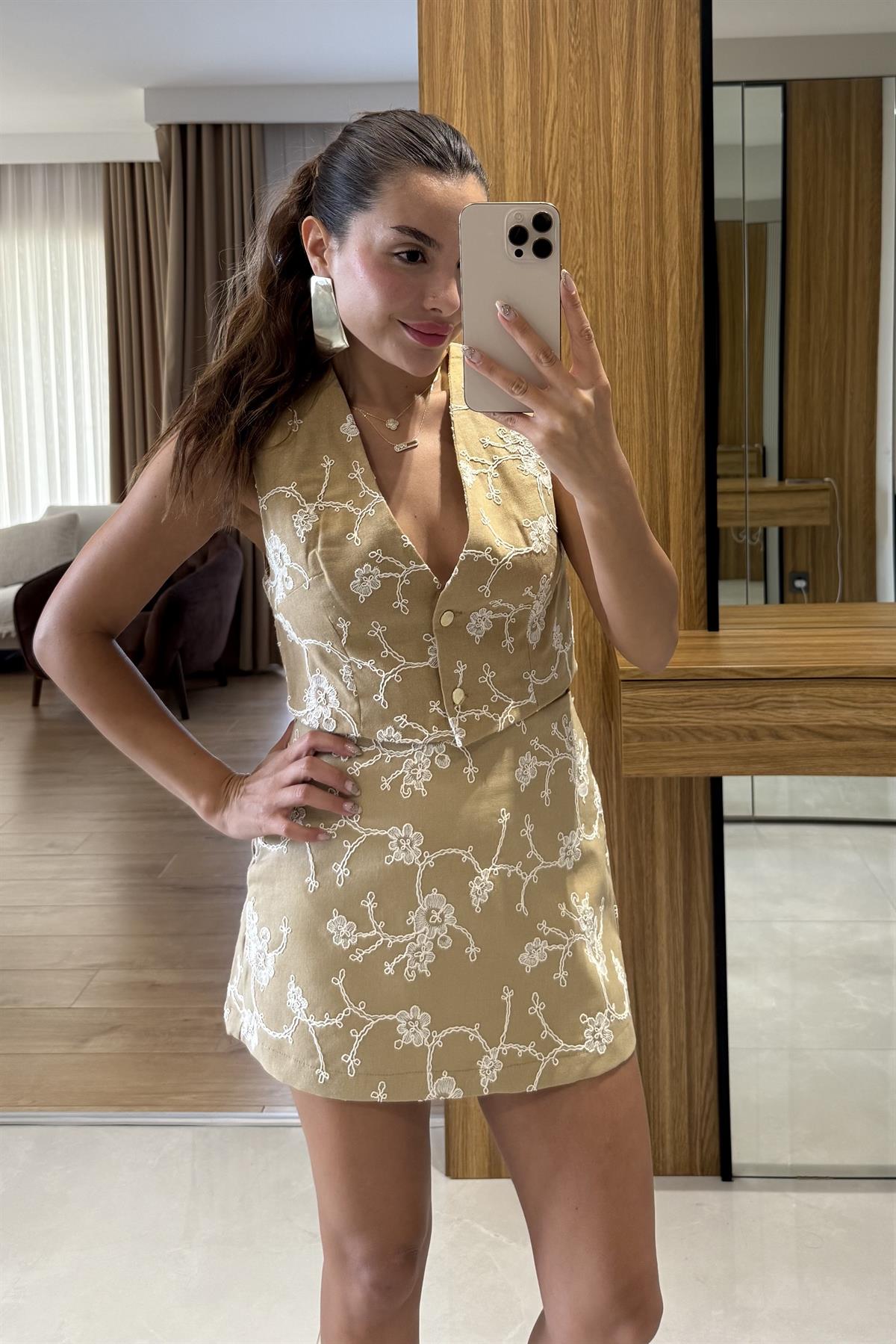 Frenchie Vizon Nakışlı Şort takım