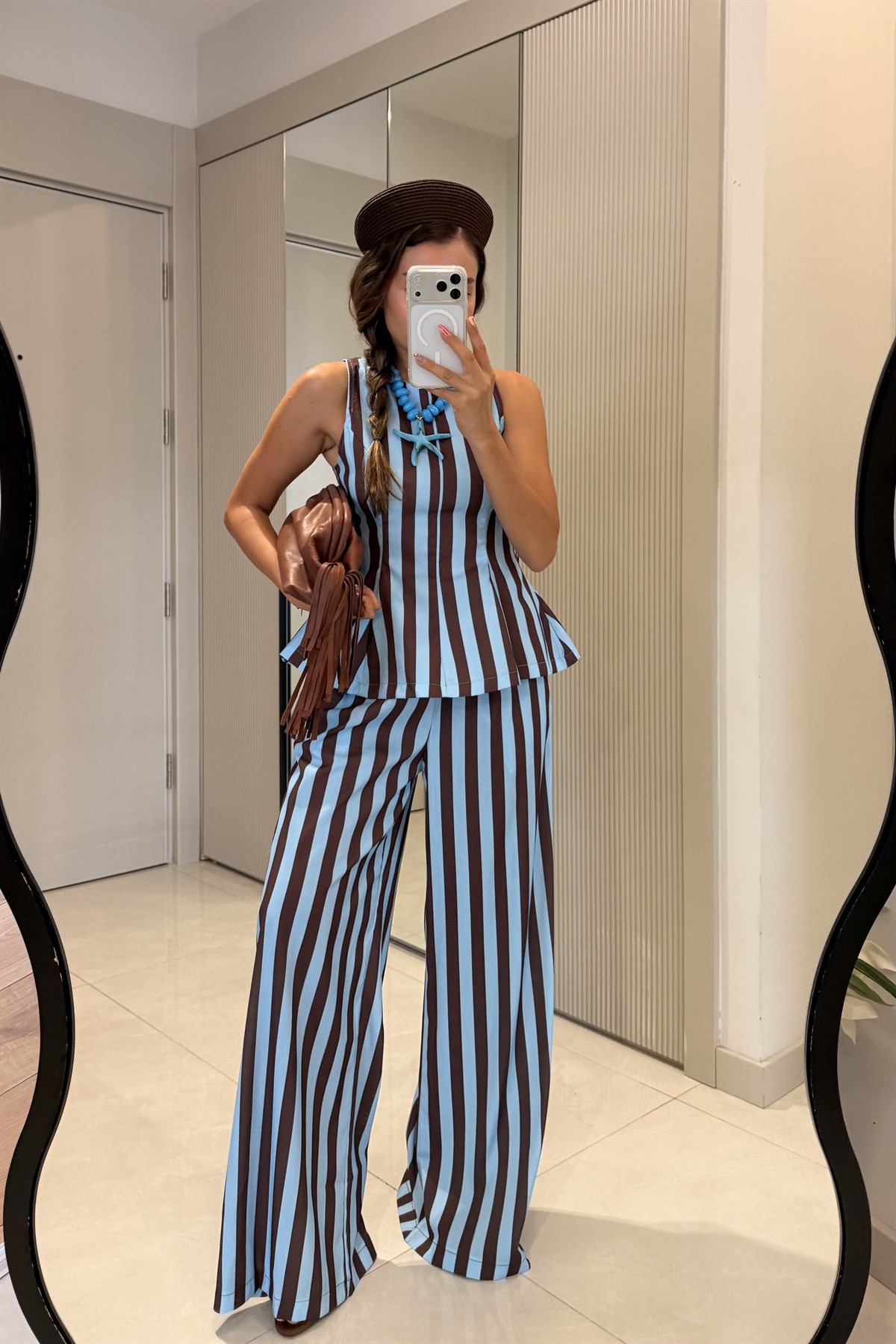 Frieda Kahve-Mavi Çizgili Pinterest Takım