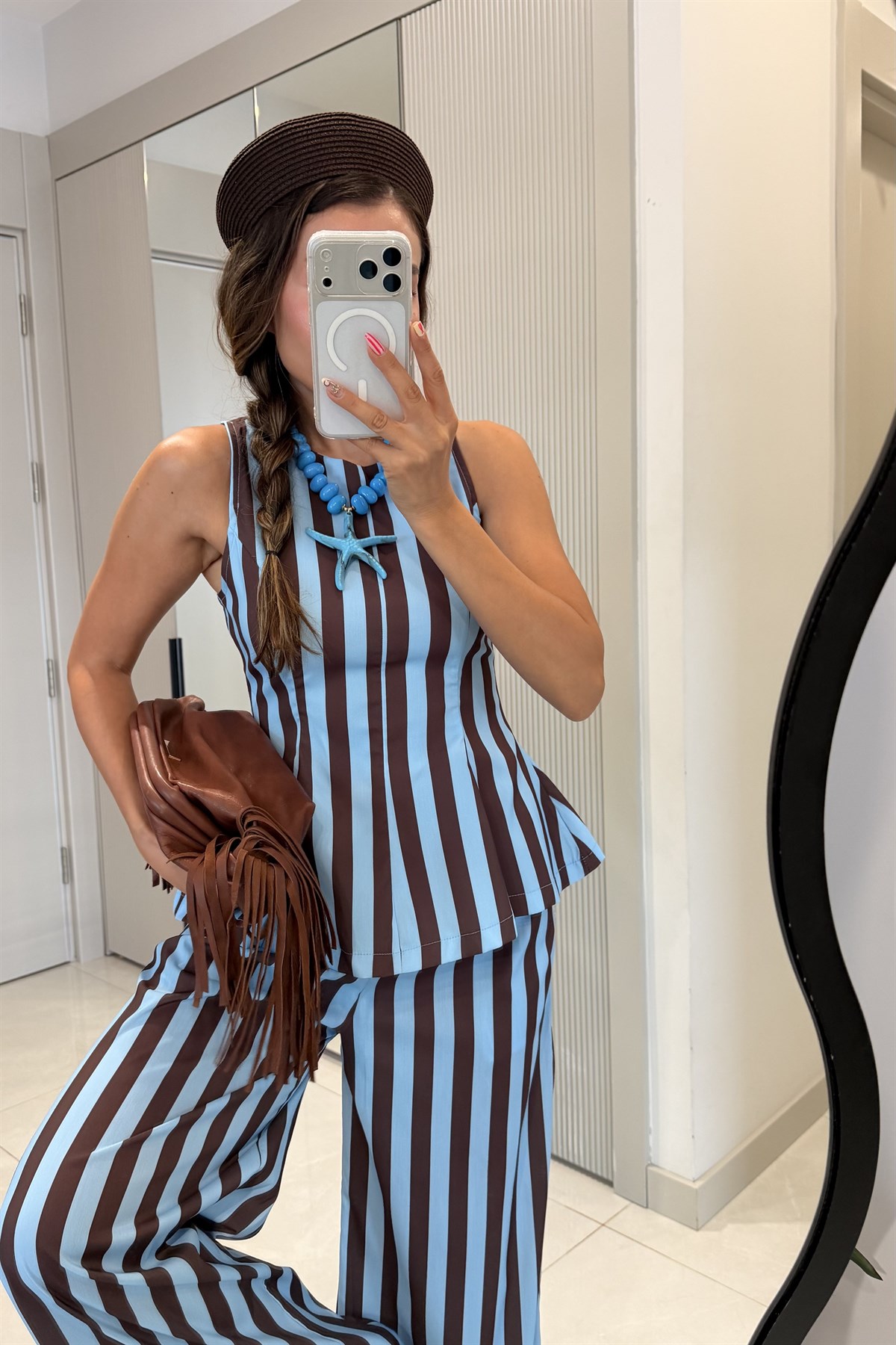 Frieda Kahve-Mavi Çizgili Pinterest Takım