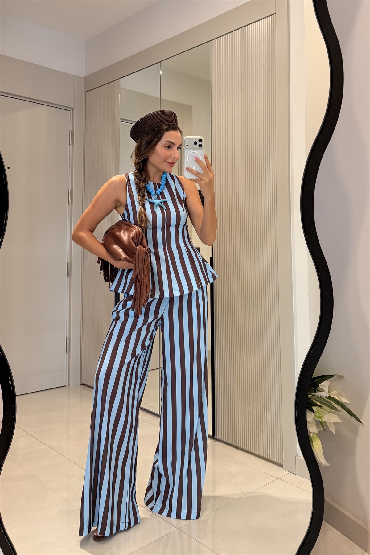 Frieda Kahve-Mavi Çizgili Pinterest Takım
