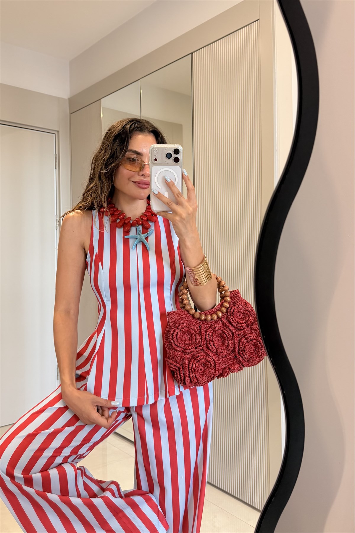 Frieda Kırmızı-Mavi Çizgili Pinterest Takım