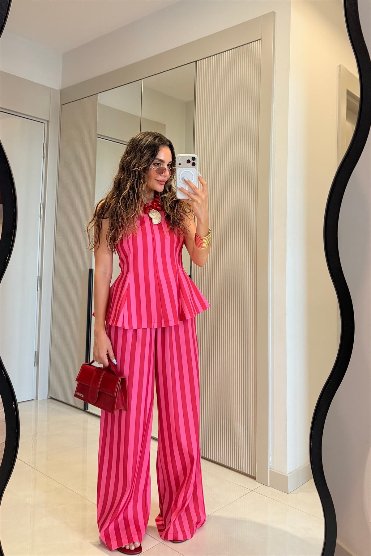 Frieda Pembe-Kırmızı Çizgili Pinterest Takım