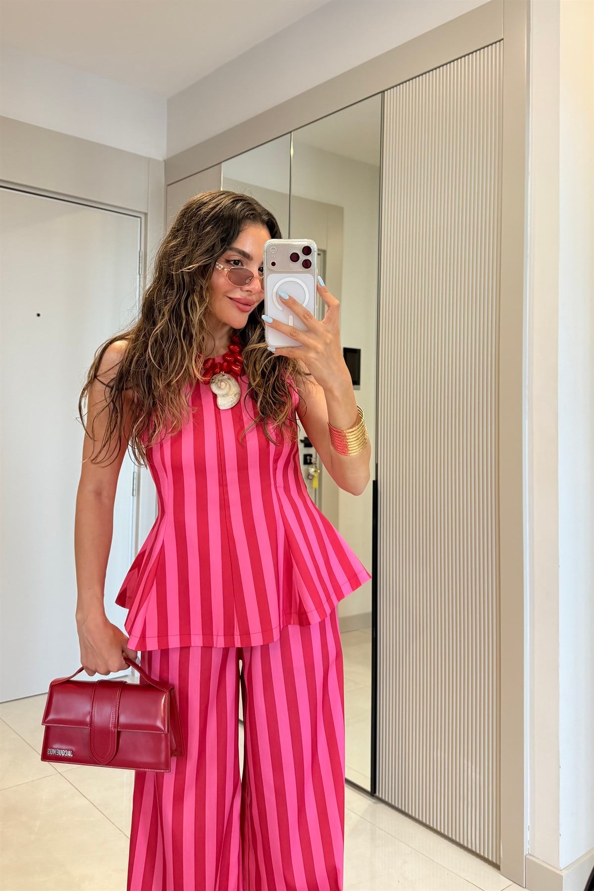 Frieda Pembe-Kırmızı Çizgili Pinterest Takım