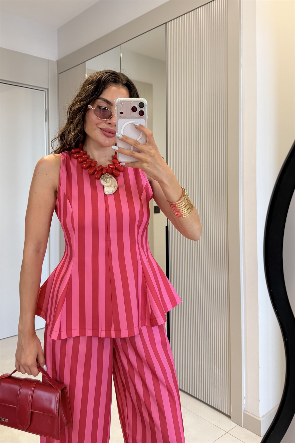 Frieda Pembe-Kırmızı Çizgili Pinterest Takım