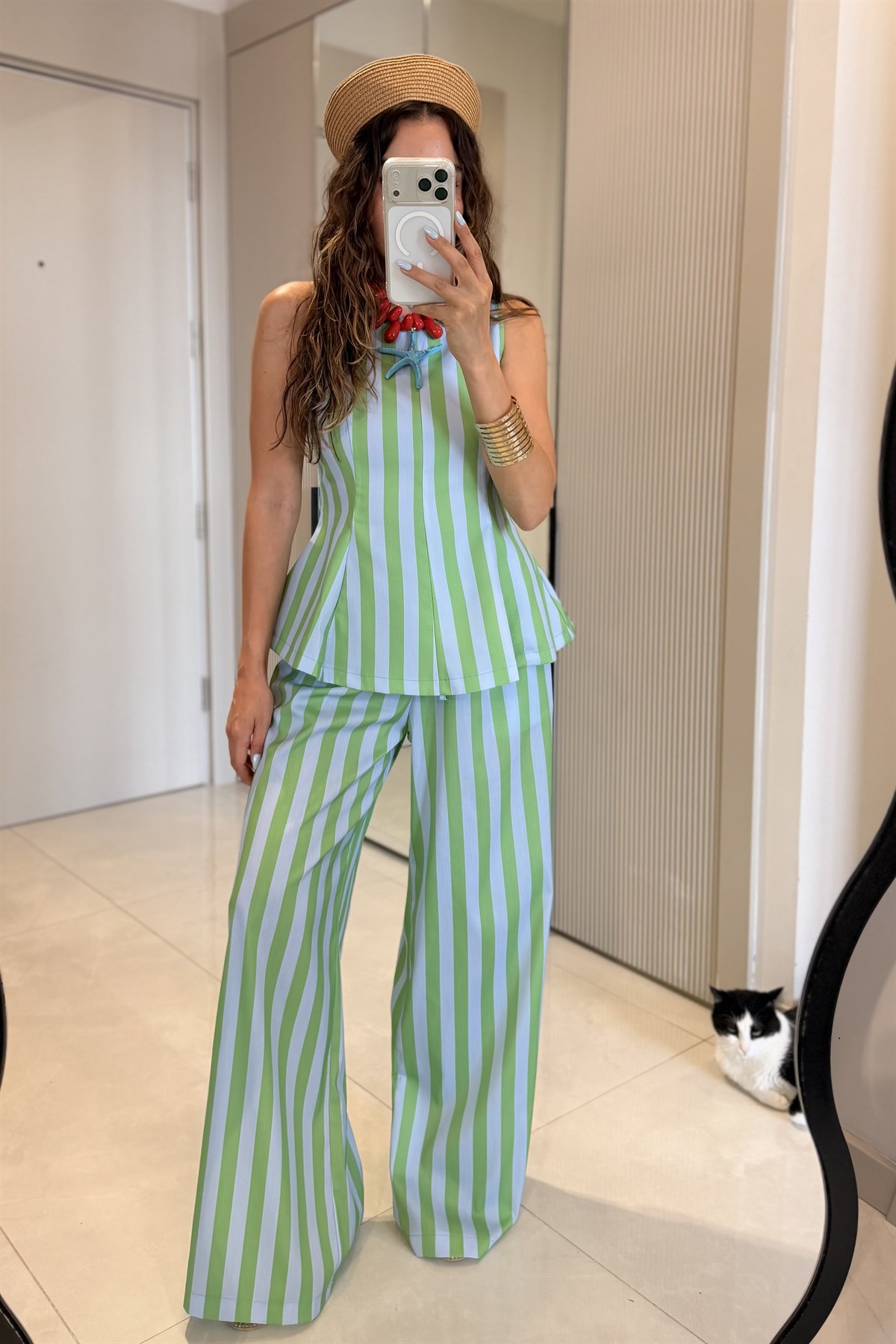 Frieda Yeşil-Mavi Çizgili Pinterest Takım