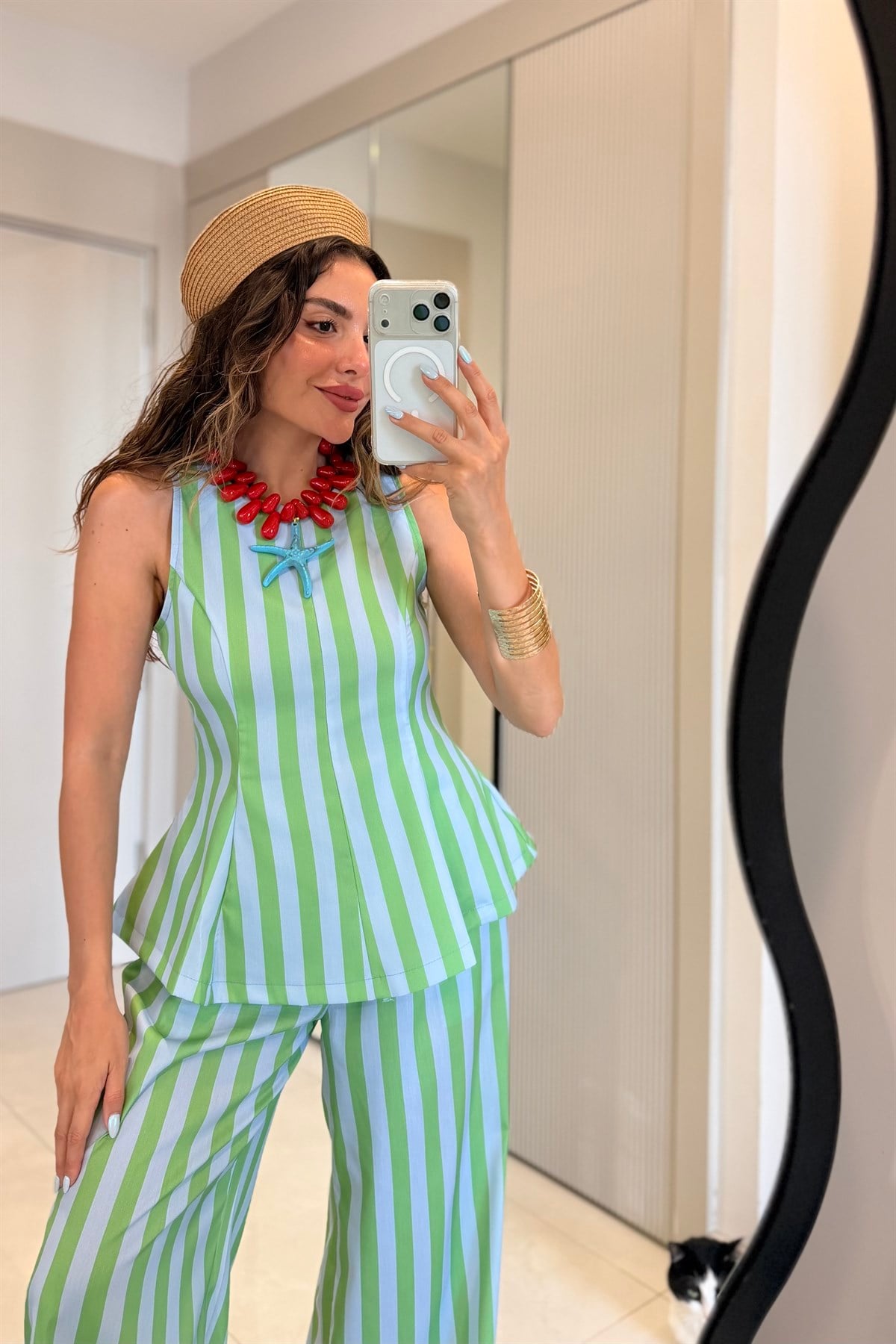 Frieda Yeşil-Mavi Çizgili Pinterest Takım