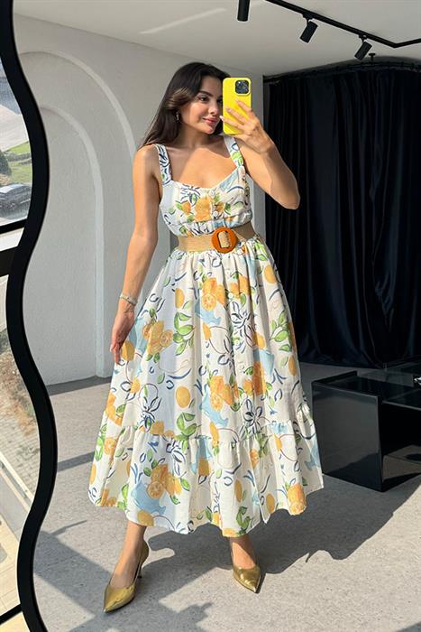 Fruit  Desenli Kalın Askılı Elbise