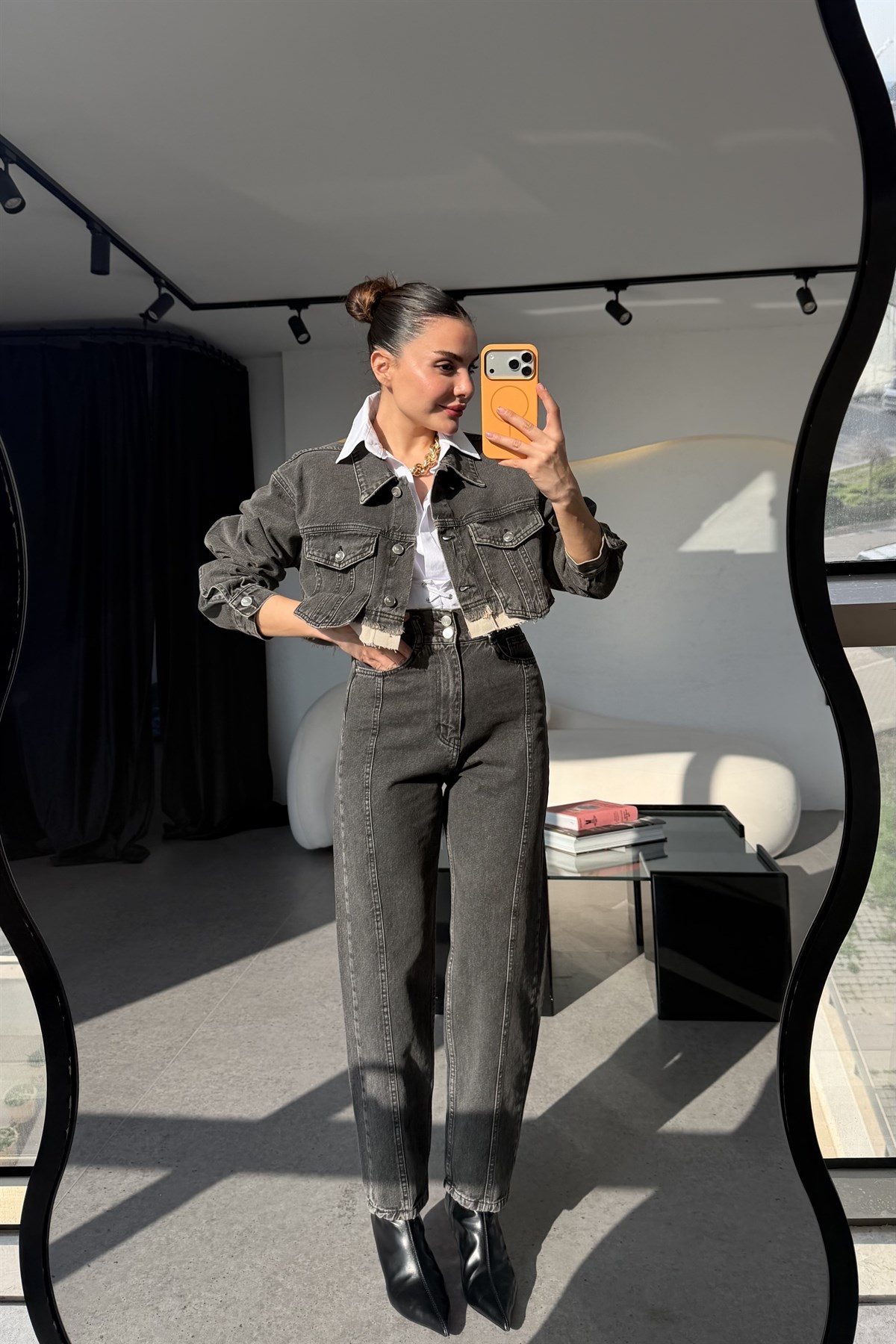 Fuenza Denim Füme Crop Ceket