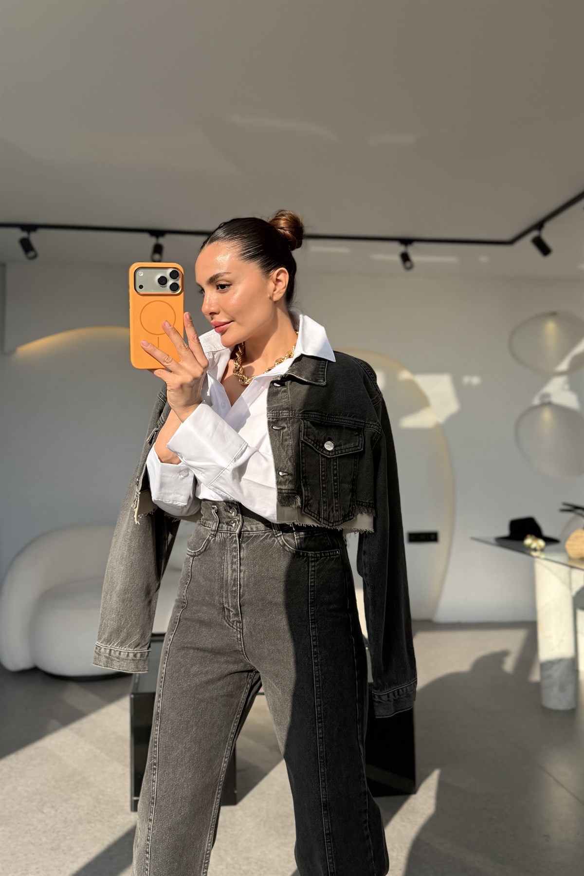 Fuenza Denim Füme Crop Ceket