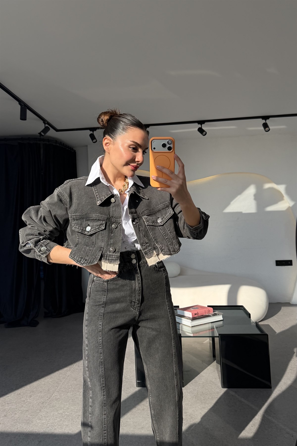 Fuenza Denim Füme Crop Ceket