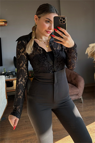 Full dantelli siyah gömlek