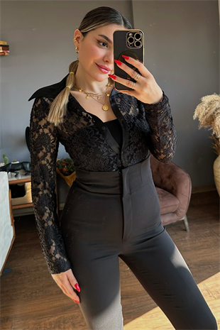 Full dantelli siyah gömlek