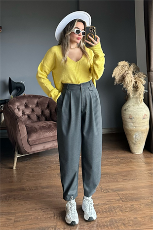 Füme çizgili slouchy pantolon