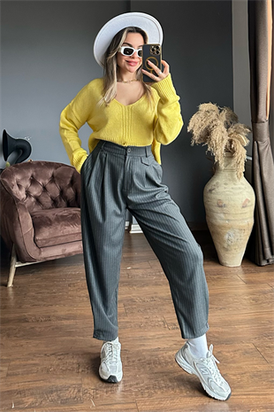 Füme çizgili slouchy pantolon