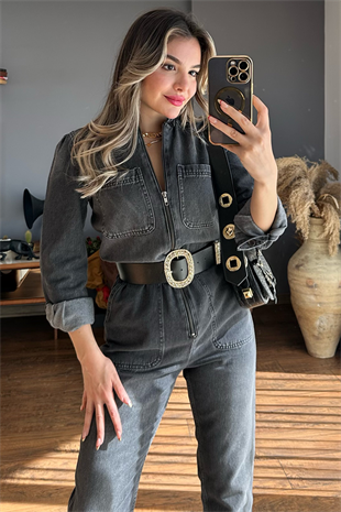 Füme renk önden fermuarlı tulum