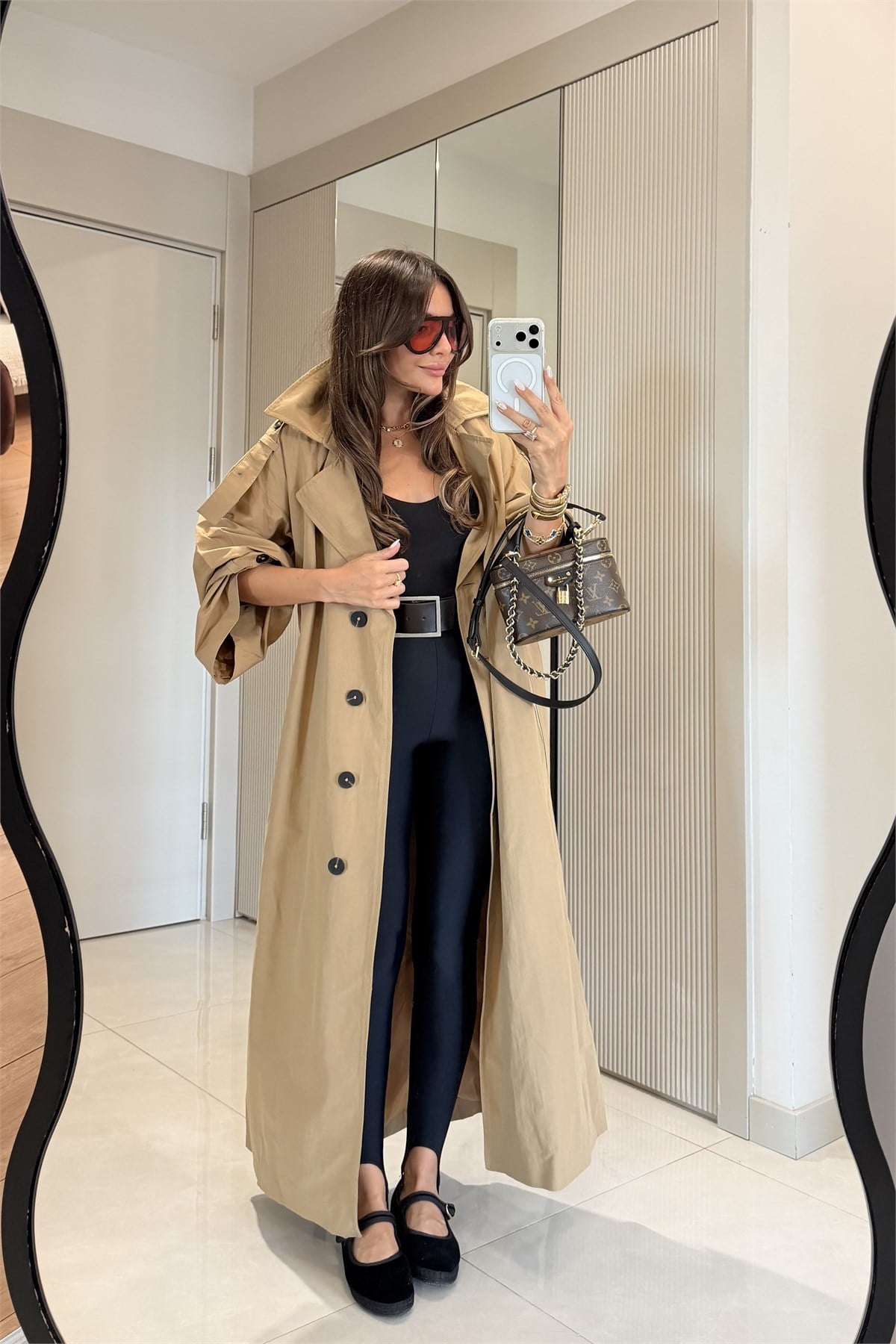 Funs Camel Kuşaklı Premium Oversize Trenç