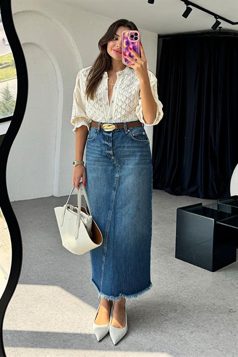 Gains Altı Püsküllü Kot Etek