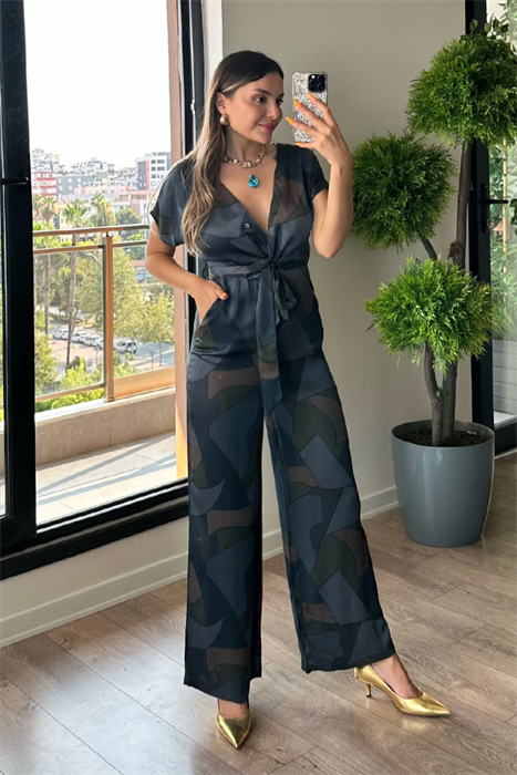 Galina saten desenli tulum