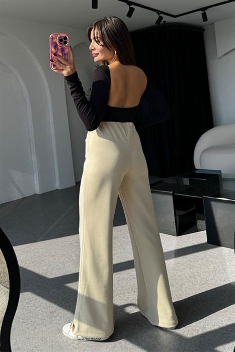 Gallazi Bel Detaylı Oyso Kumaş Krem Pantolon
