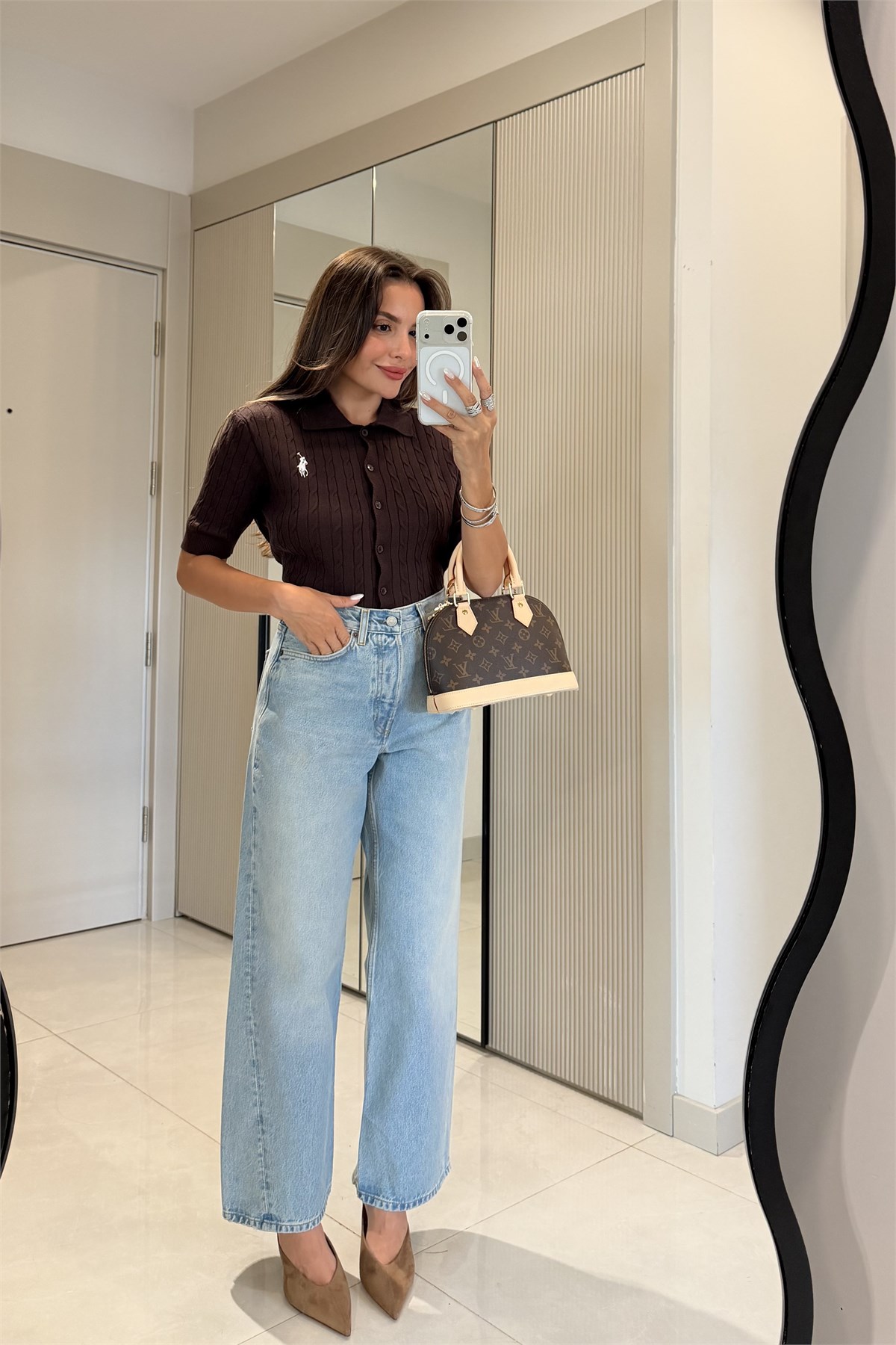 Gamer Midblue Yüksek Bel Baggy Jean