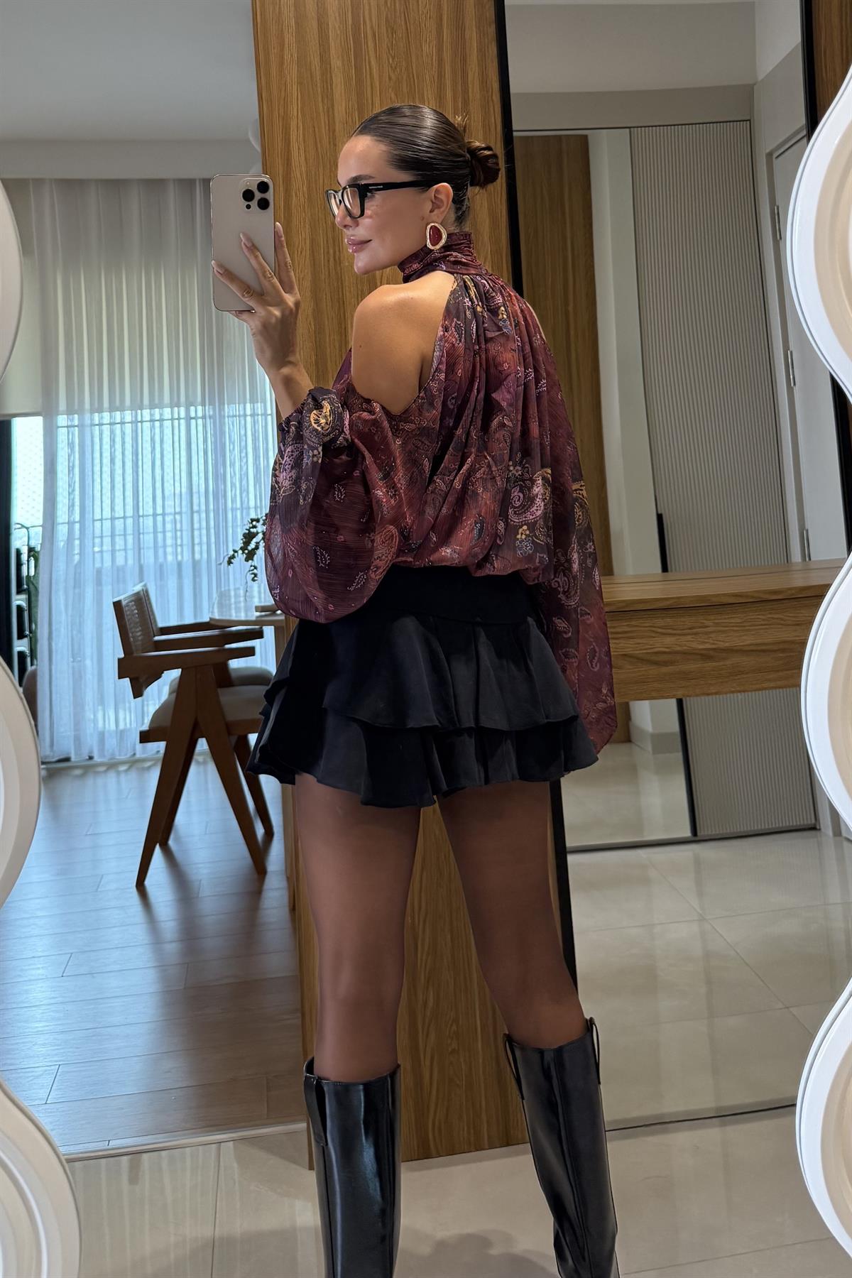 Gareth Siyah Fırfırlı Etek