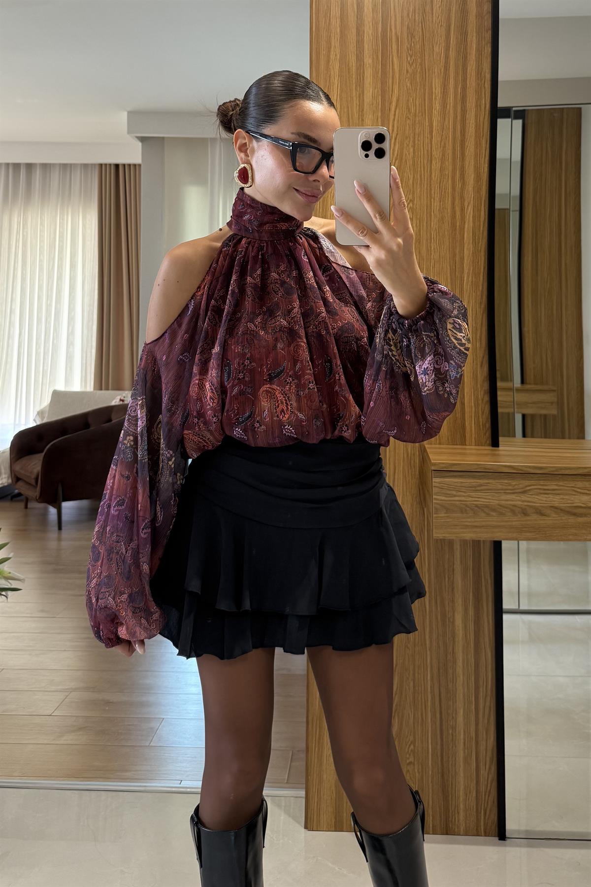 Gareth Siyah Fırfırlı Etek