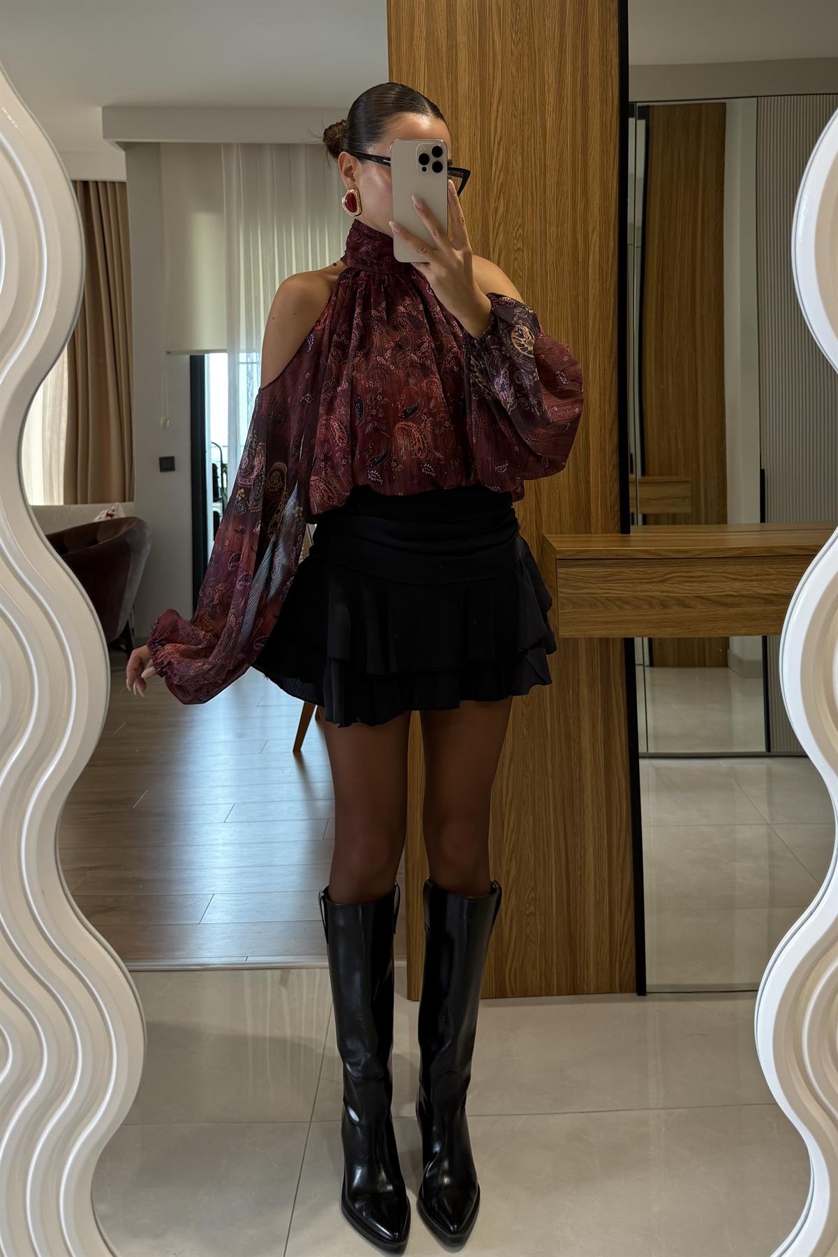 Gareth Siyah Fırfırlı Etek