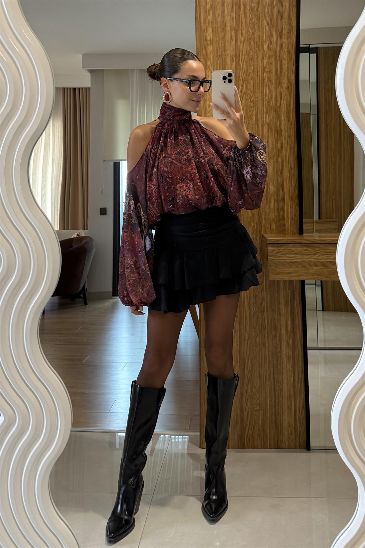 Gareth Siyah Fırfırlı Etek