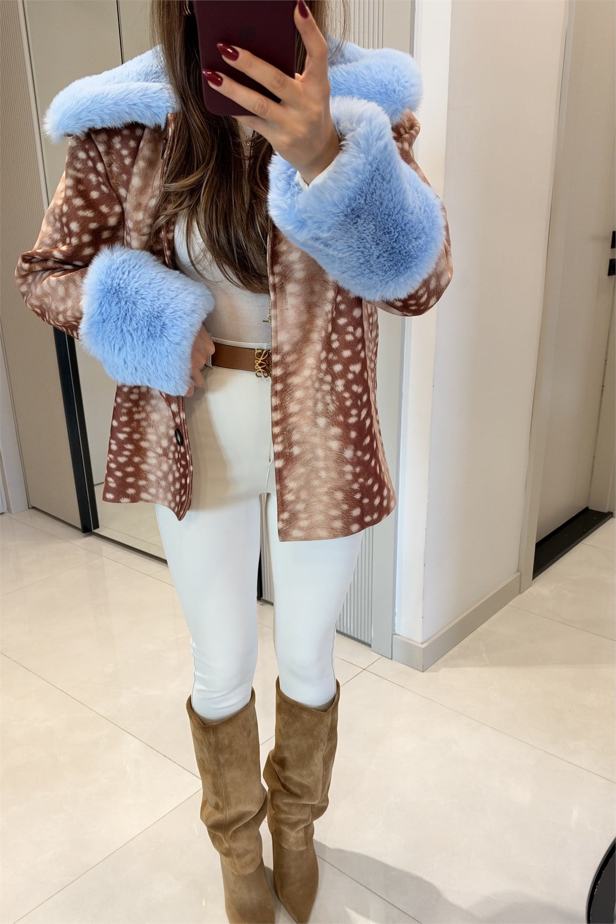 Gazelle Mavi Peluş Detaylı Bambi Mont