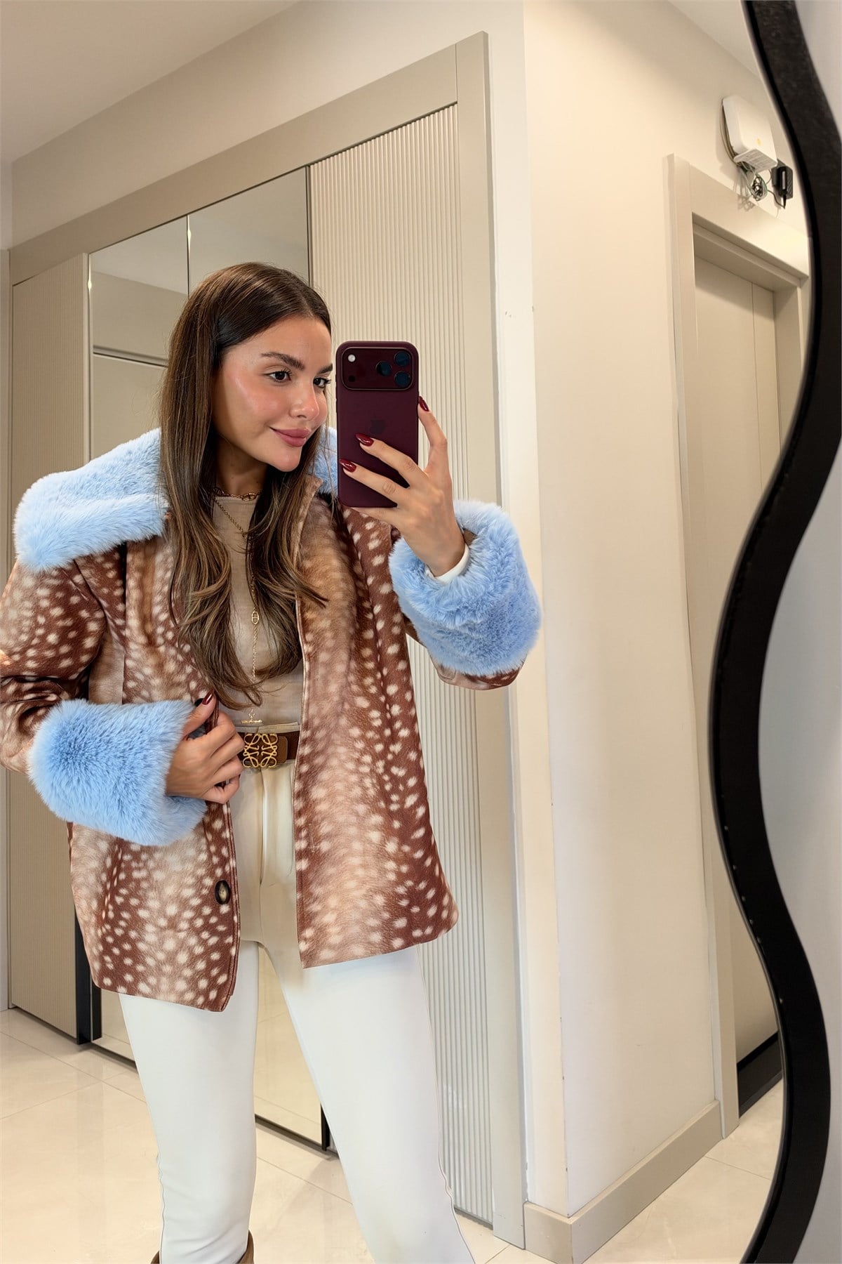 Gazelle Mavi Peluş Detaylı Bambi Mont