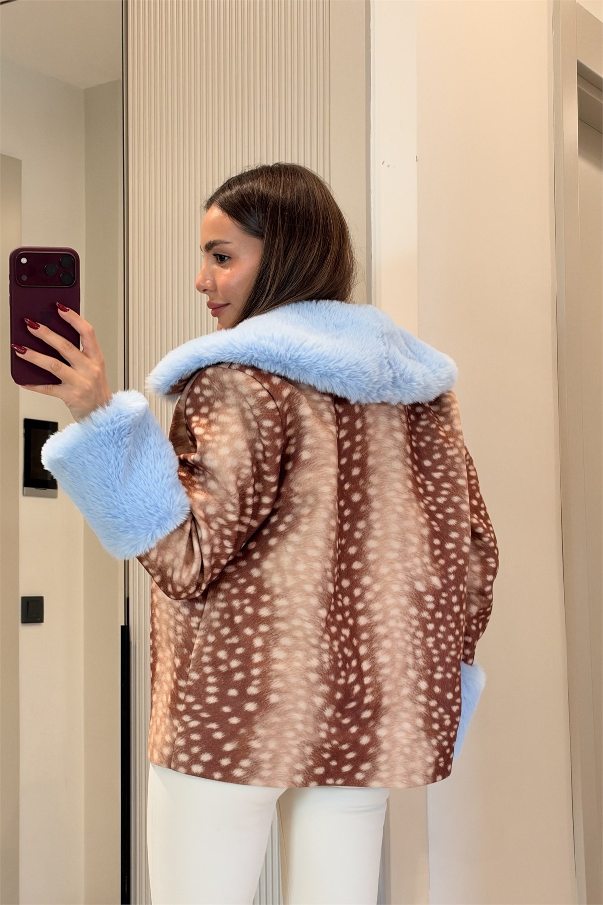 Gazelle Mavi Peluş Detaylı Bambi Mont