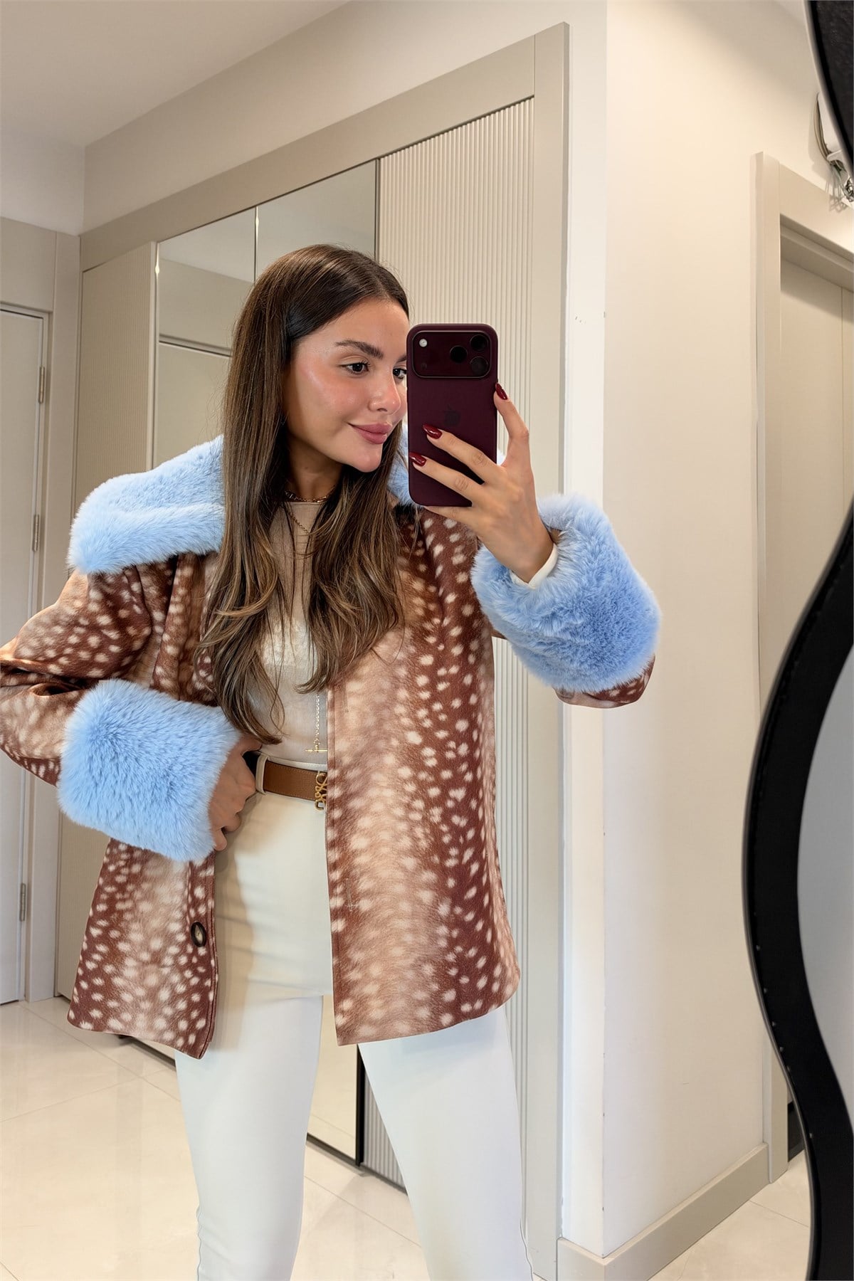 Gazelle Mavi Peluş Detaylı Bambi Mont