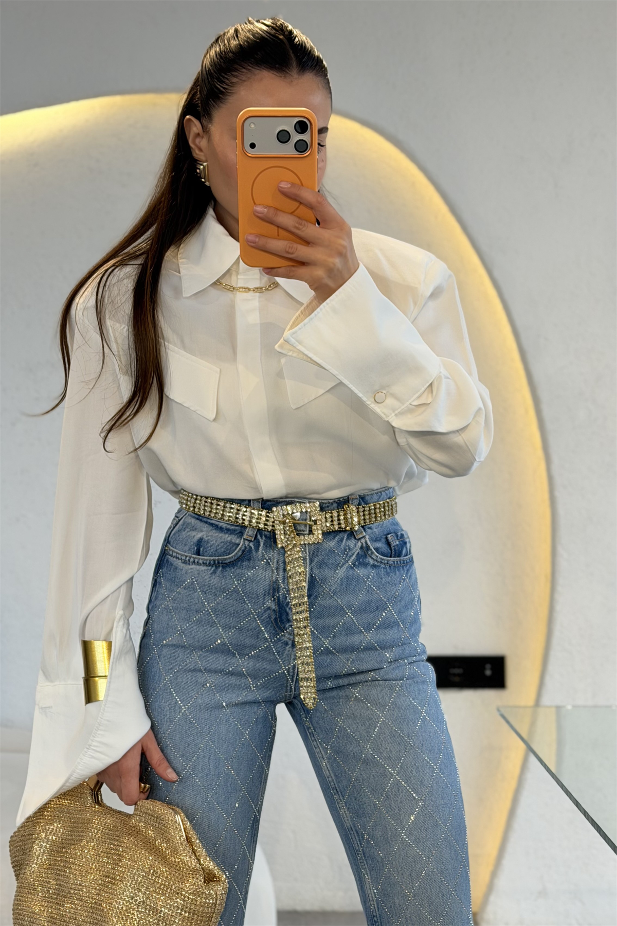 Gemia Taşlı Gold Kemer