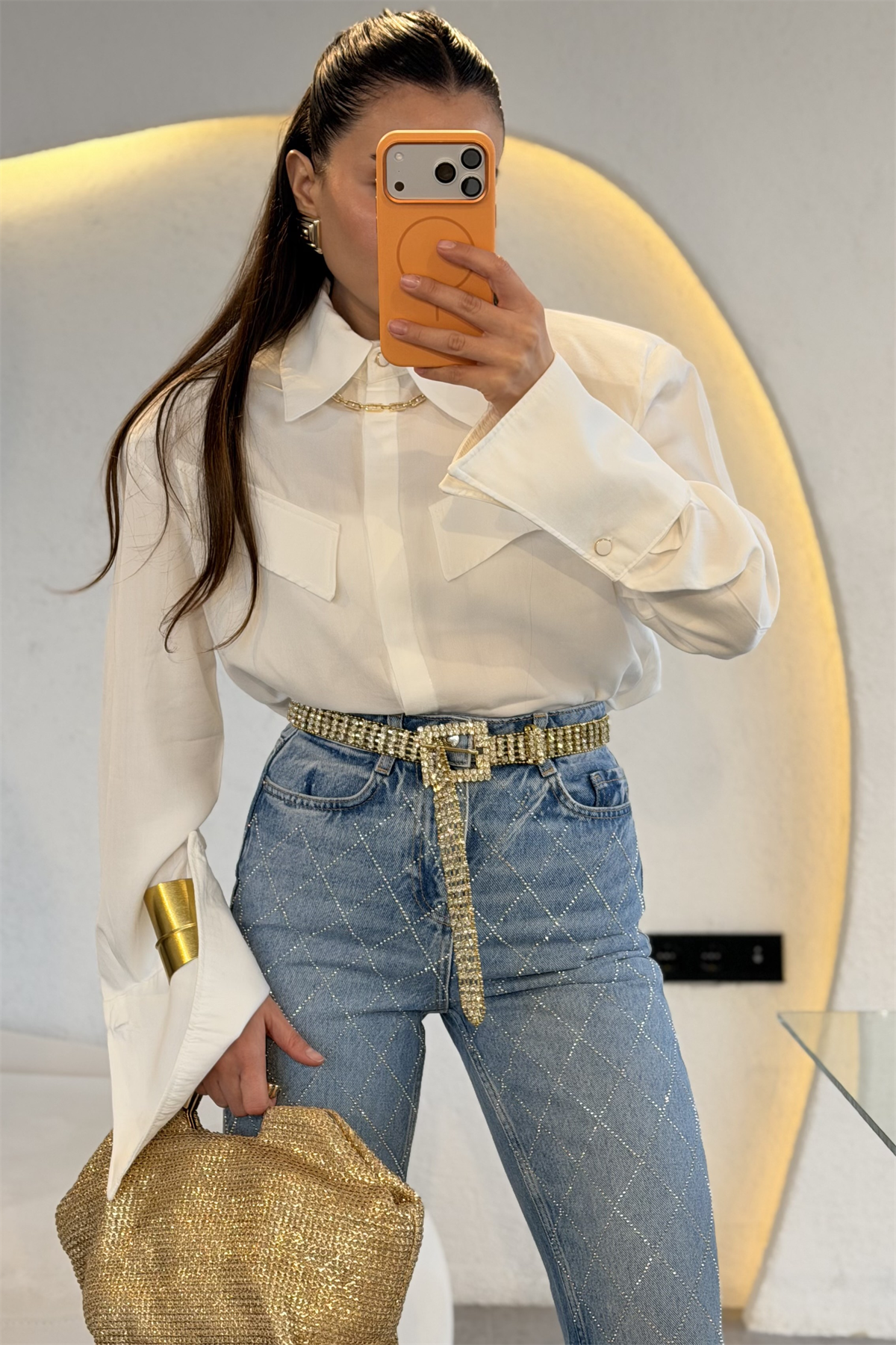Gemia Taşlı Gold Kemer
