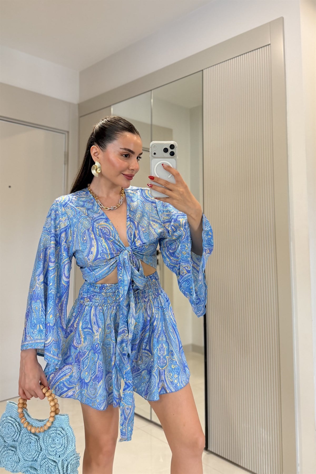 Gipsy Açık Mavi Etnik Şortlu İthal Takım