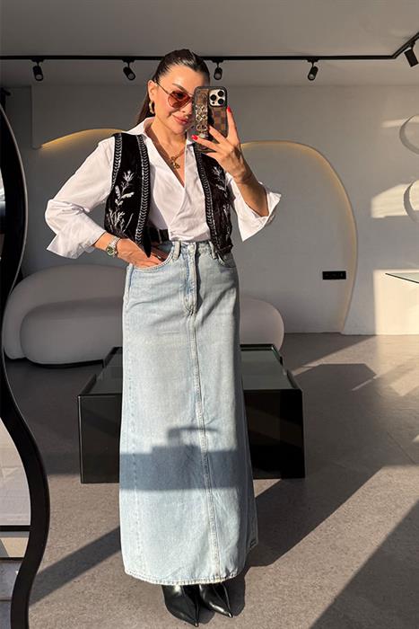 Gipsy Lightblue Maxi Boy Denim Etek