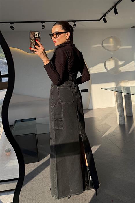 Gipsy Siyah Maxi Boy Denim Etek