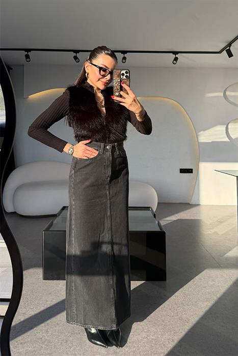 Gipsy Siyah Maxi Boy Denim Etek