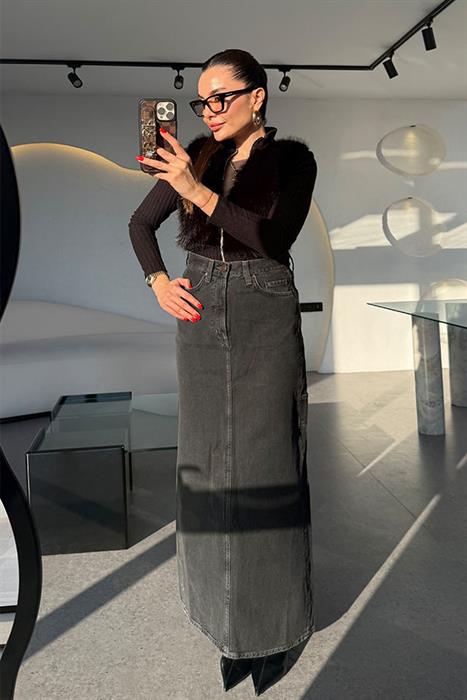 Gipsy Siyah Maxi Boy Denim Etek