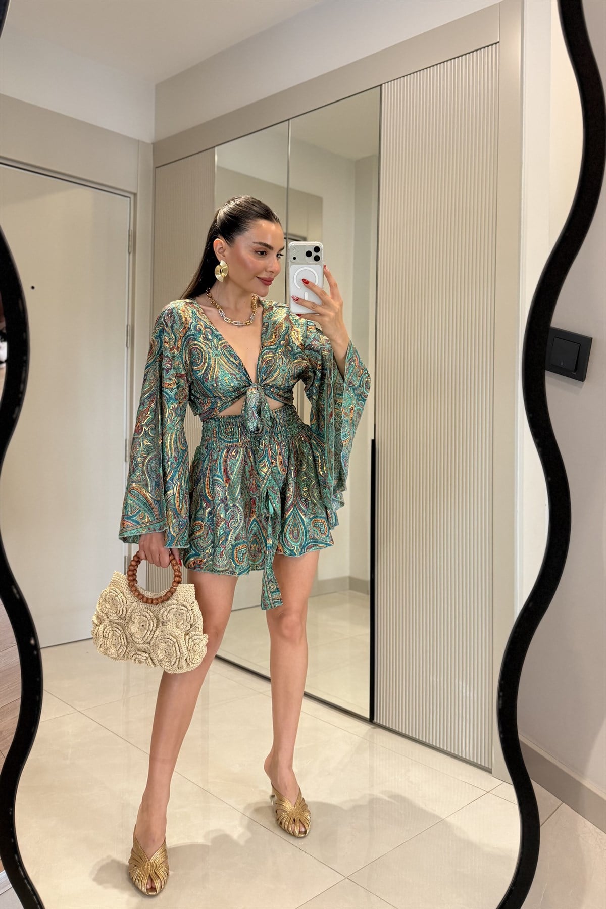 Gipsy Yeşil Etnik Şortlu İthal Takım