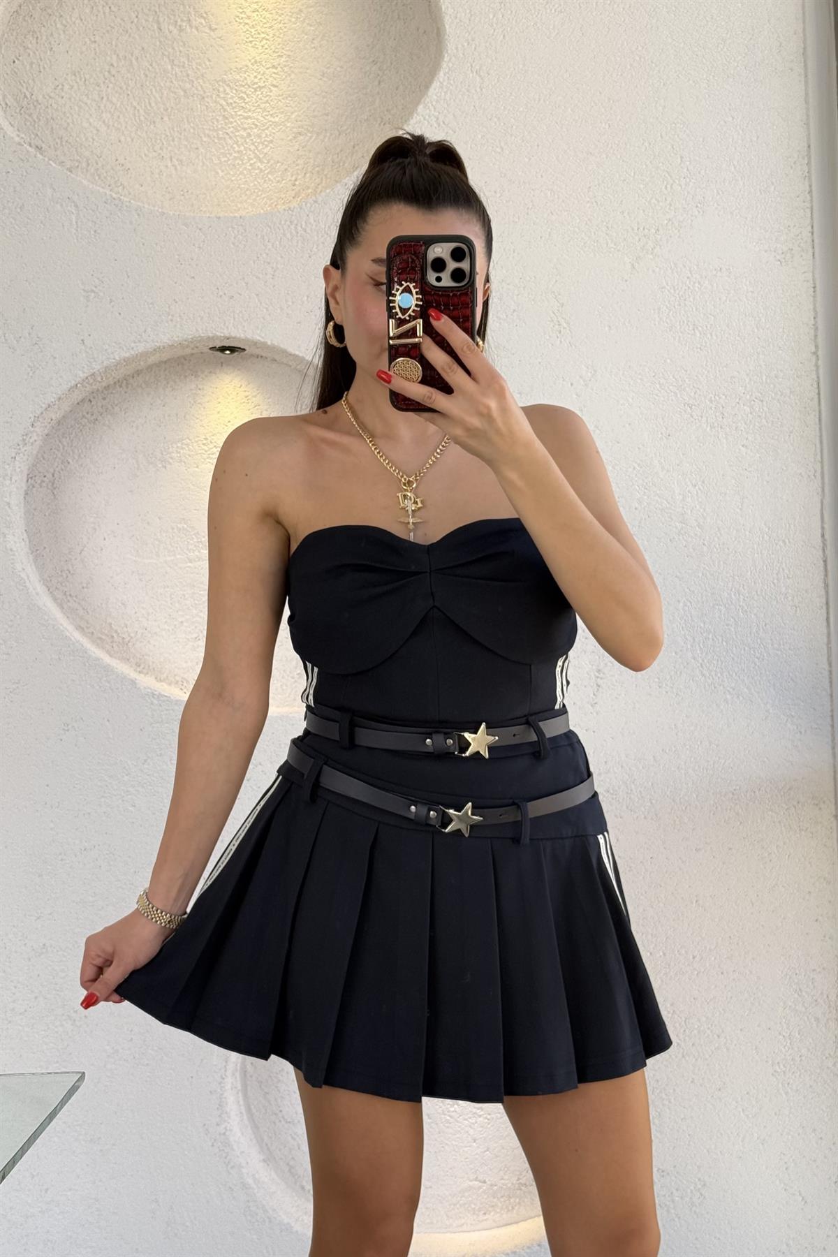 Girls Power Yıldız Toka Kemerli Pileli Etek