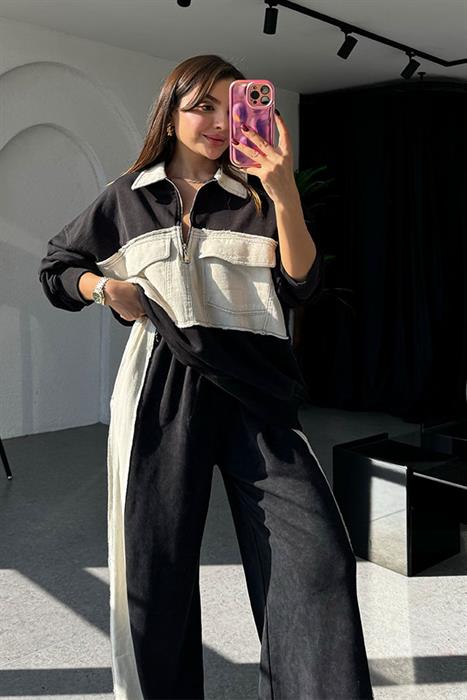 Giselle Gabardin Siyah Geçişli Takım 