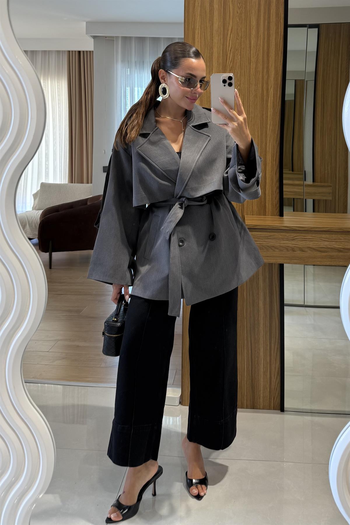 Glasy Füme Kemerli Oversize Trenç